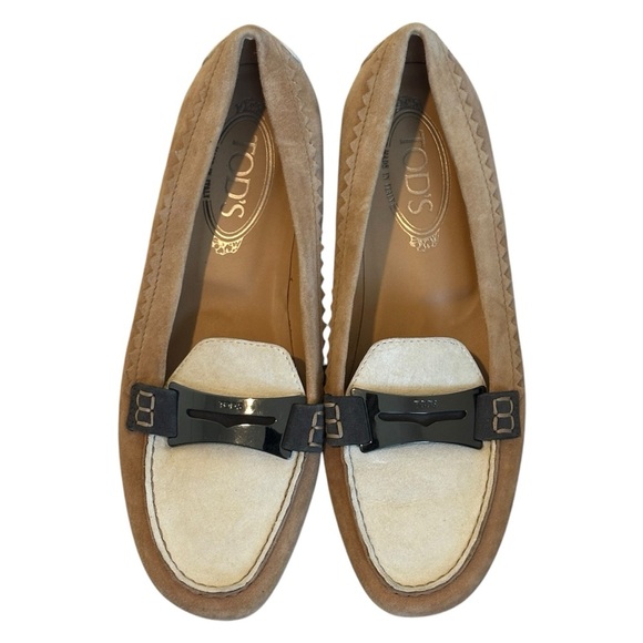 TOD’S Suede Leather Metal Buckle Loafer Tan/Cream/Brown Women’s 7.5US (37.5EU) - Picture 6 of 9